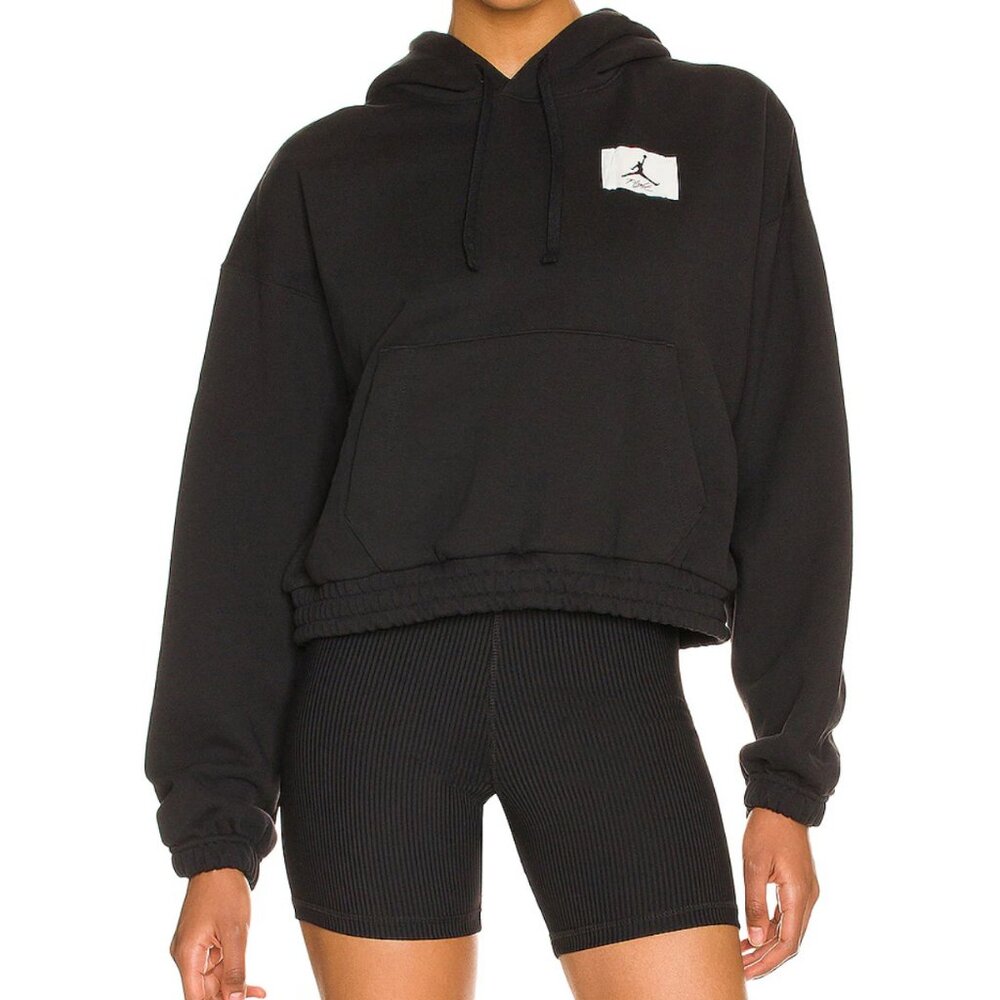 NIKE Jordan Essentials Fleece Hoodie NWT Black Size 1X Loose Fit Cropped Boxy